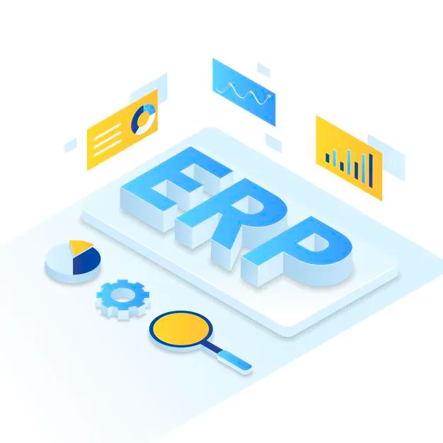 Erp enterprise resource planning illustration isometric style. illustration Premium Vector