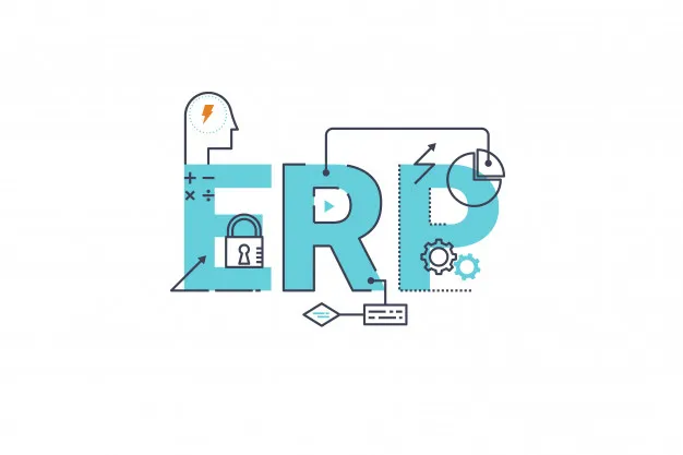 "Erp - enterprise resource planning word lettering typography design illustration Premium Vector"