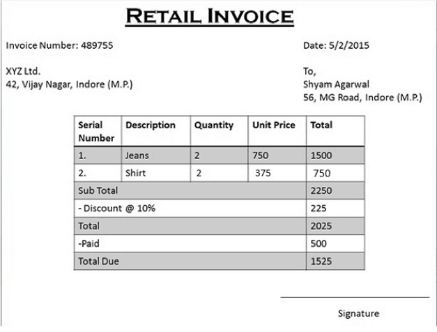 retail invoice sample