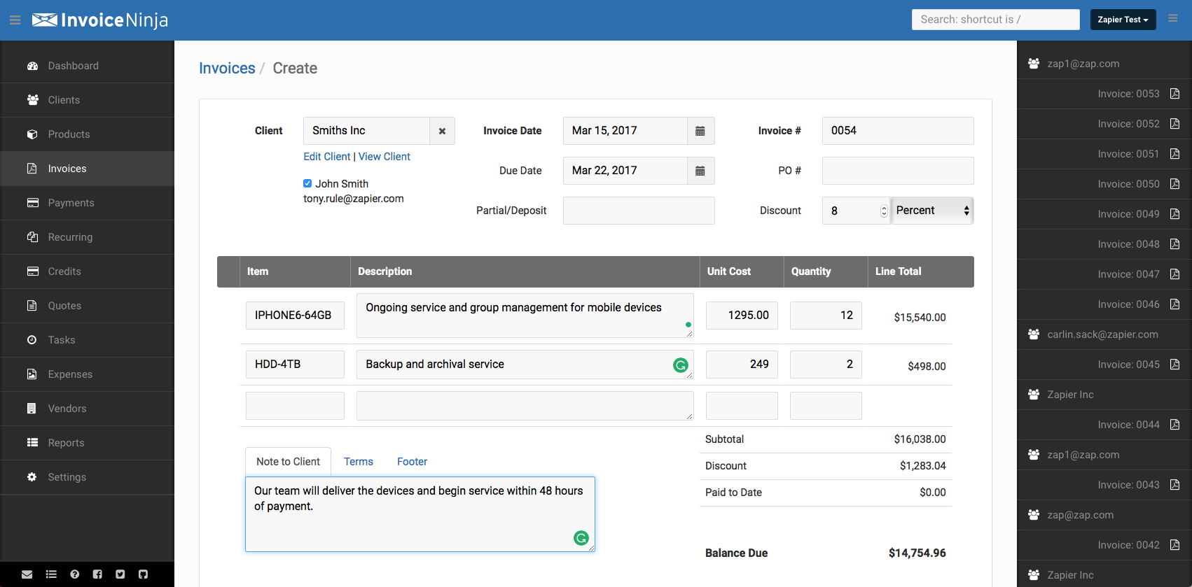 invoice ninja template