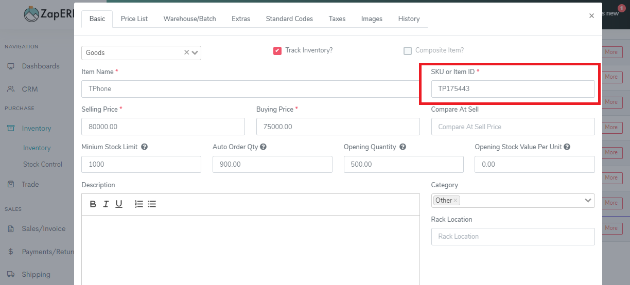 SKU and Item ID