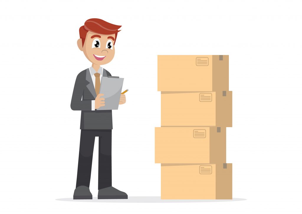 "Businessman checking packages. Premium Vector"