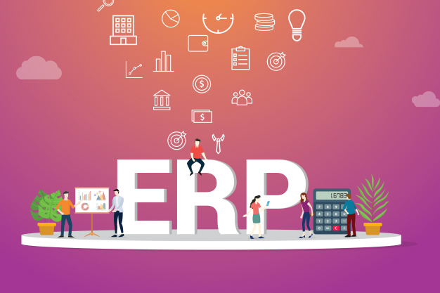 ERP business concept with team people