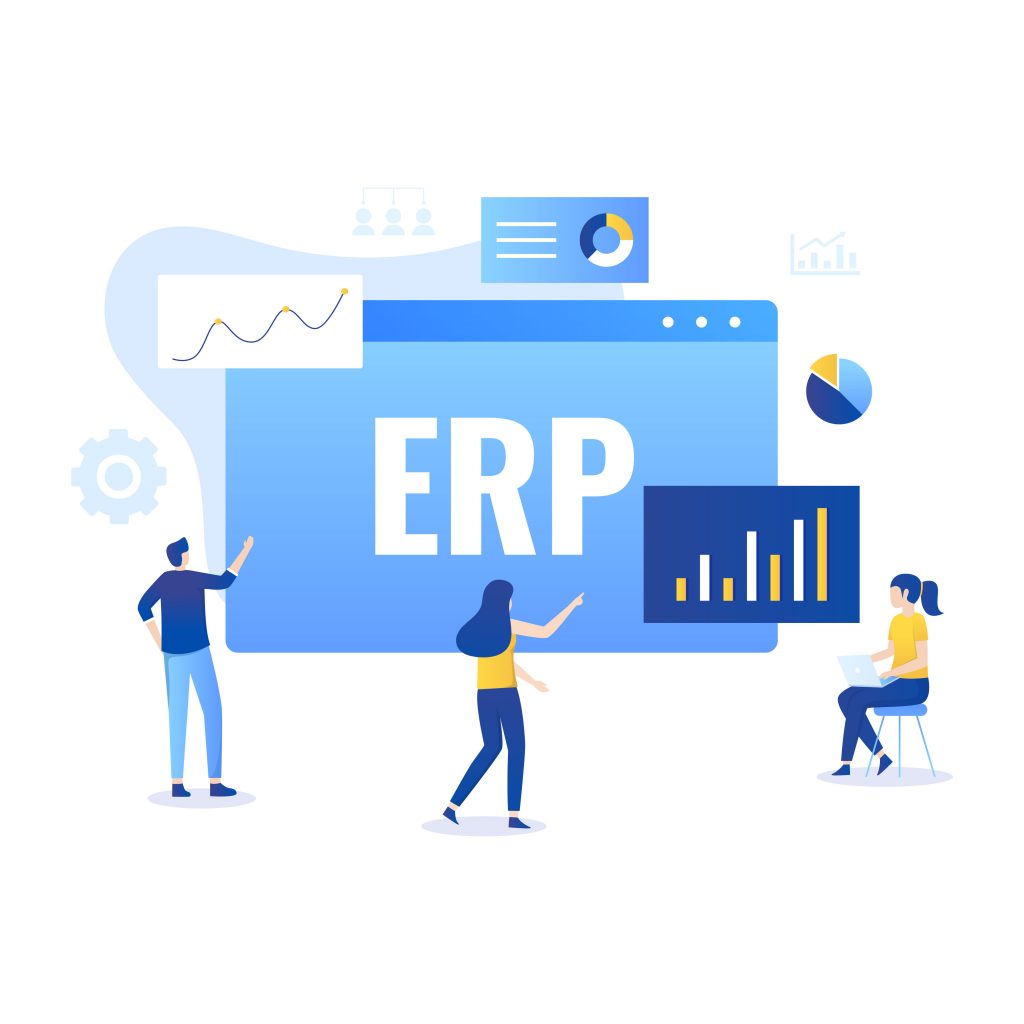 ERP Enterprise resource planning illustration concept, productivity and company enhancement. Illustration for websites, landing pages, mobile applications, posters and banners