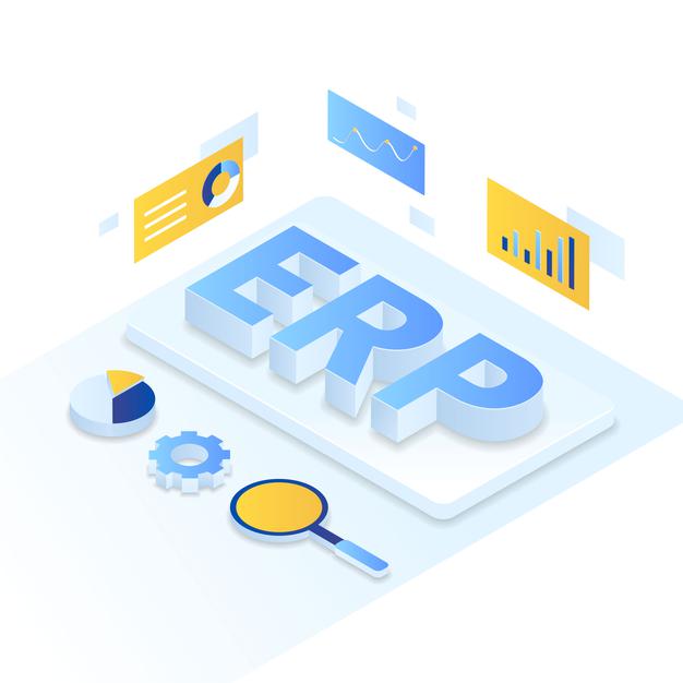 Erp enterprise resource planning illustration isometric style. illustration Premium Vector
