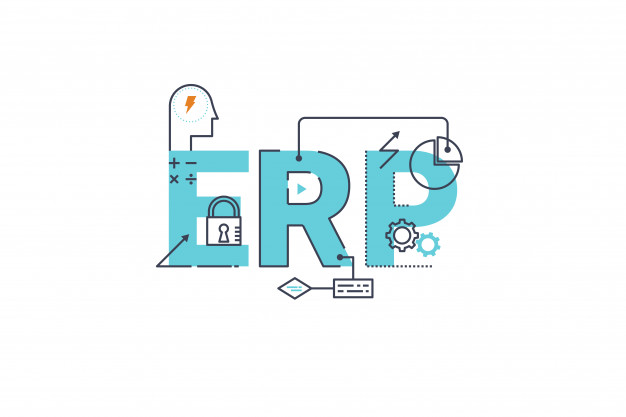  "Erp - enterprise resource planning word lettering typography design illustration Premium Vector"
