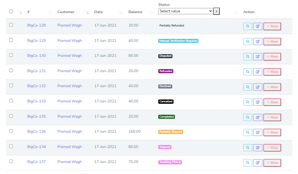 BigCommerce Order statuses